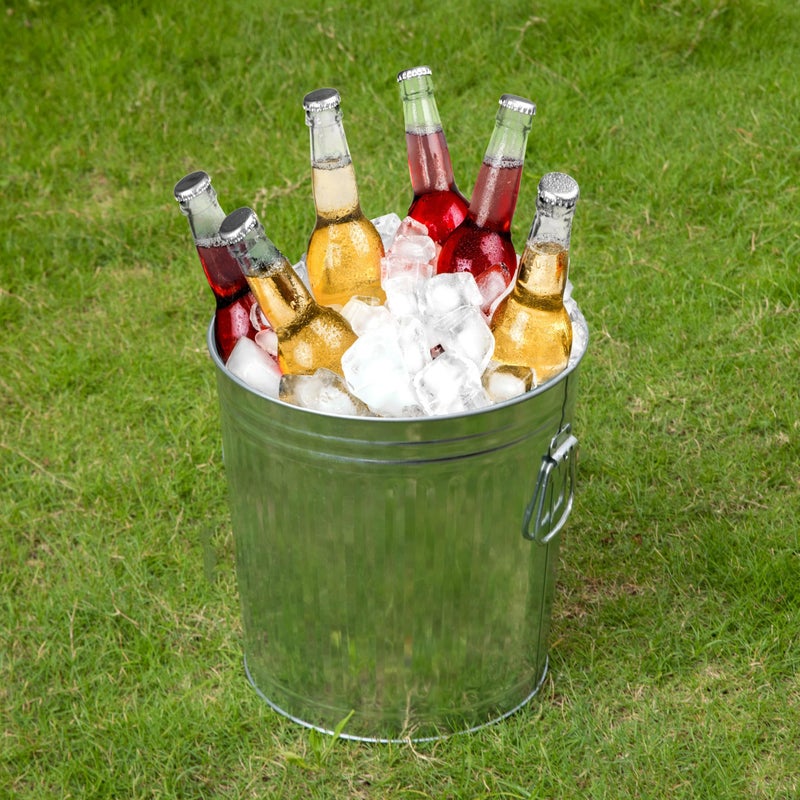 Gardenised Round Galvanized Steel, 7 Gallon Trash Can with Lid - Durable Metal Bucket for Backyard, Lawn, Garden and Yard Use - Weather-Resistant Garbage Can for Indoor and Outdoor, 13 inch - Image 3