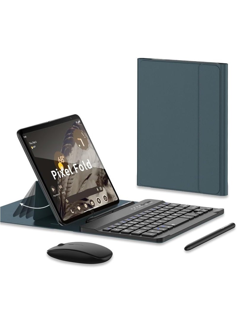Compatible with Google Pixel Fold Bluetooth Keyboard Set Leather Keyboard Case Hoslter Keyboard Case Mouse Capacitive Pen  Light Office Set Suitable for Google Pixel Fold Phone