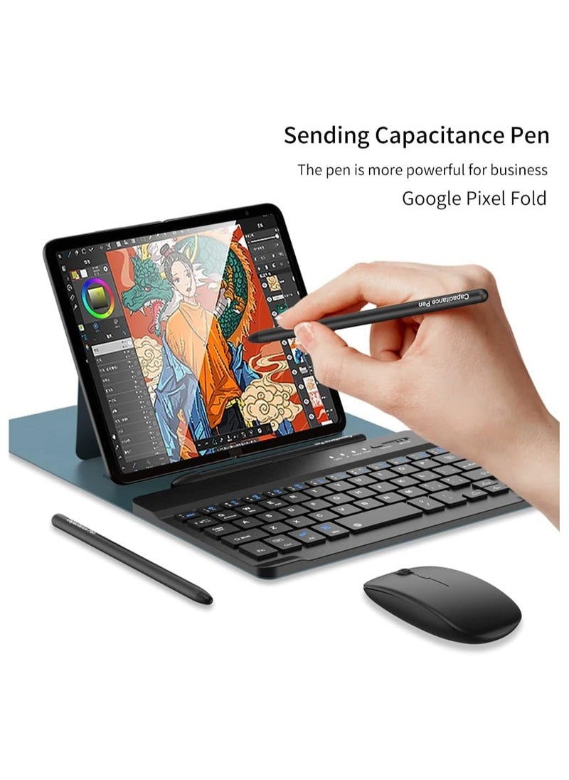 Compatible with Google Pixel Fold Bluetooth Keyboard Set Leather Keyboard Case Hoslter Keyboard Case Mouse Capacitive Pen  Light Office Set Suitable for Google Pixel Fold Phone