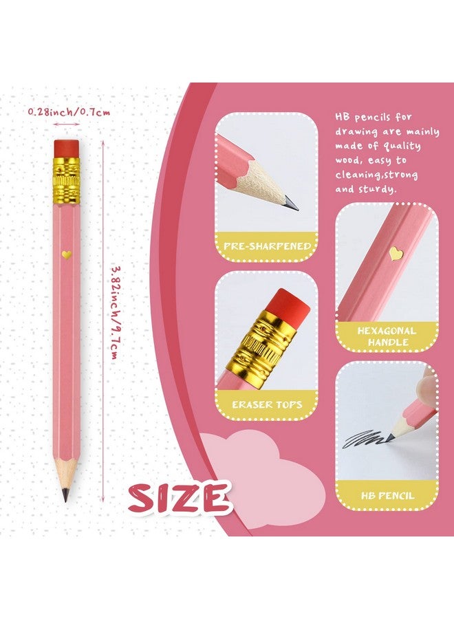 Bercoor 100 Pack Half Pencils With Eraser, Pre-Sharpened Golf Pencils 4 Inch Mini Pencils 2 Hb Hexagon Small Pencils Short Pencils For Wedding, Baby Shower, Golf, School, Office (Pink)  - Image 2
