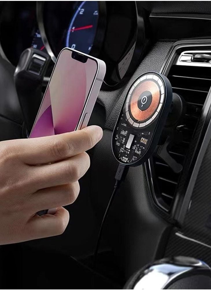 Generic - Magnetic Type car Wireless Charging Large Output 15W Is Suitable For iPhone/Samsung/Huawei/Xiaomi,Installed In The Air Conditioning Port For Fast Wireless Charging Station - Image 1
