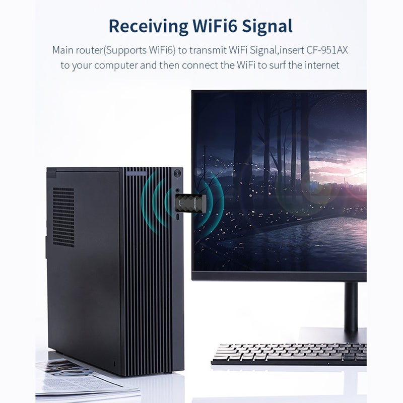 بطاقة شبكة لاسلكية جيجابايت ثنائية النطاق COMFAST CF-951AX من نوع WiFi6 ومُحول وي فاي بسرعة 1800 ميجابت في الثانية مع واجهة عالية السرعة USB3.0 وبطئ منخفض - Image 2