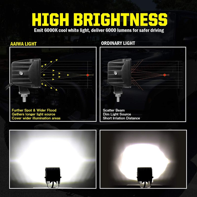 AAIWA LED Light Pods 8PCS, 3 Inch LED Cube Light Bar 36W Spot Flood Combo Off Road Lights - Image 3