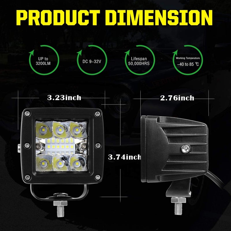 AAIWA LED Light Pods 8PCS, 3 Inch LED Cube Light Bar 36W Spot Flood Combo Off Road Lights - Image 2