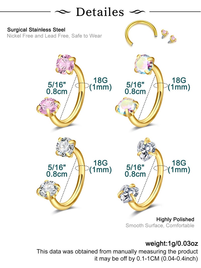 Longita Gold Horseshoe Nose Ring for Women Double Gem Horse Shoe Nose Ring Hoop 18g Surgical Steel Cartilage Helix Tragus Earring Hoops Labret Lip Piercing Jewelry Small Septum Rings 18 Gauge 4pcs - Image 2