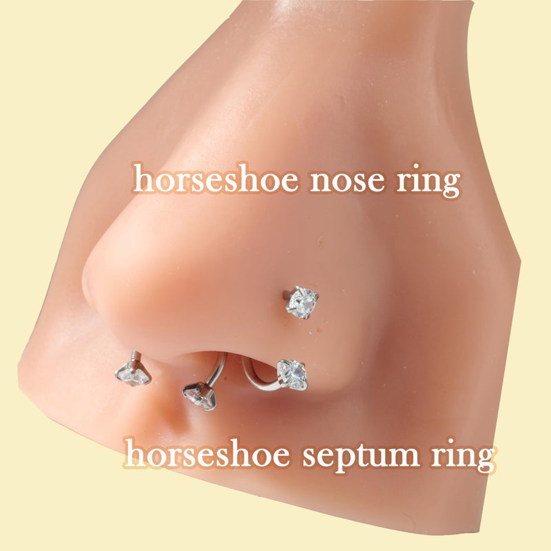 Longita Gold Horseshoe Nose Ring for Women Double Gem Horse Shoe Nose Ring Hoop 18g Surgical Steel Cartilage Helix Tragus Earring Hoops Labret Lip Piercing Jewelry Small Septum Rings 18 Gauge 4pcs - Image 3