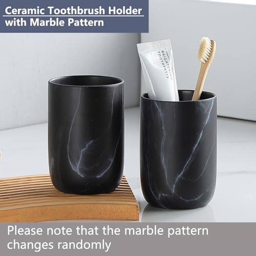 BSDISP Marble Black Toothbrush Holders for Bathrooms - 2 Cups Ceramic Toothbrush Toothpaste Holders Set, Bathroom Tumbler Cups Reusable Toothbrush Cup Black Mouthwash Cup, Bathroom Counter Organizer - Image 5