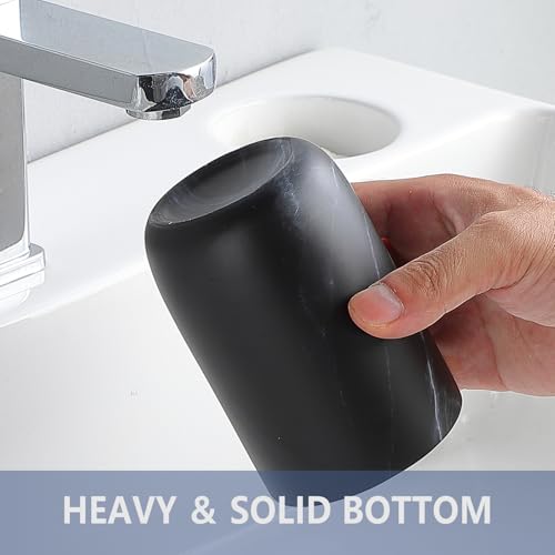 BSDISP Marble Black Toothbrush Holders for Bathrooms - 2 Cups Ceramic Toothbrush Toothpaste Holders Set, Bathroom Tumbler Cups Reusable Toothbrush Cup Black Mouthwash Cup, Bathroom Counter Organizer - Image 4