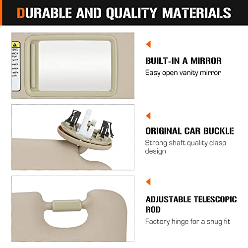 AEagle Left & Right Sun Visor with Vanity Light for 2006-2013 Toyota RAV4, Driver & Passenger Side Beige Sunvisor Replacement 74320-42501-B2 74310-42452-B2 - Image 2