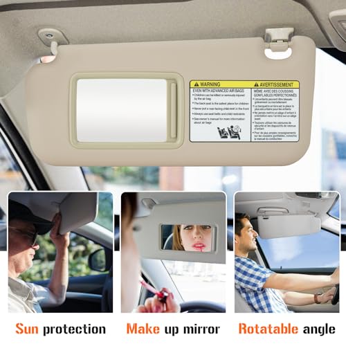 AEagle Left & Right Sun Visor with Vanity Light for 2006-2013 Toyota RAV4, Driver & Passenger Side Beige Sunvisor Replacement 74320-42501-B2 74310-42452-B2 - Image 5
