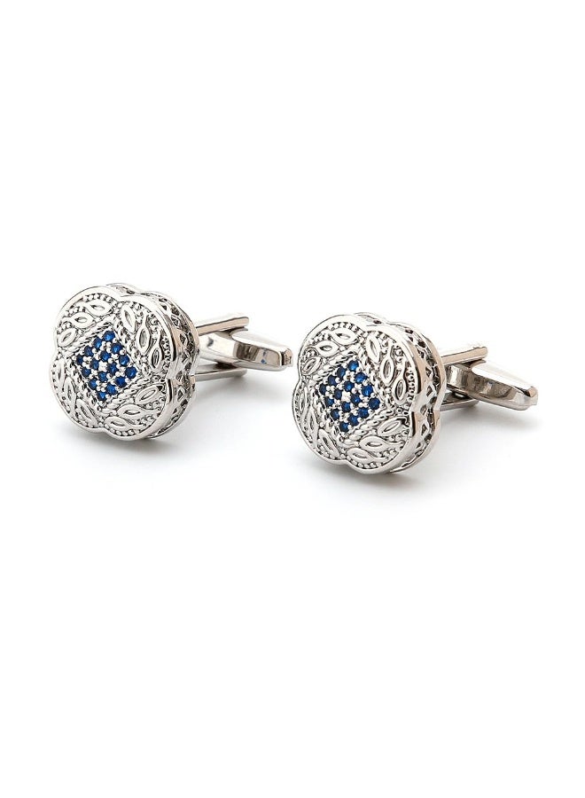 Men's Luxury Cufflinks Set, 3 Pairs, Silver-Tone with Crystal Rhinestones, Blue and Green Designs - Image 5