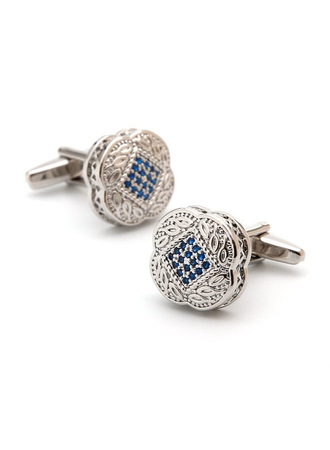 Men's Luxury Cufflinks Set, 3 Pairs, Silver-Tone with Crystal Rhinestones, Blue and Green Designs - Image 2