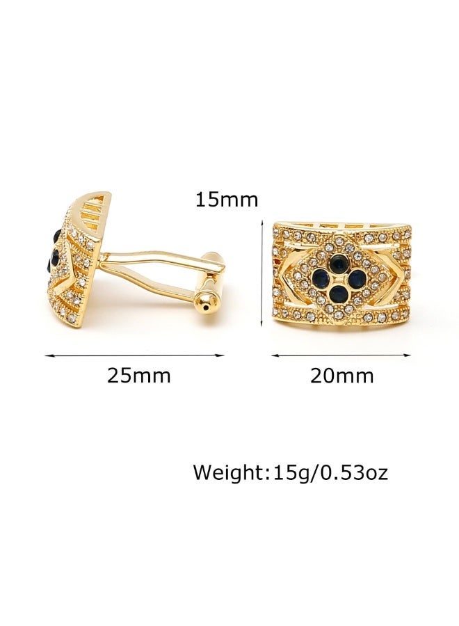 Men's Luxury Cufflinks Set, 3 Pairs, Silver-Tone with Crystal Rhinestones, Blue and Green Designs - Image 3