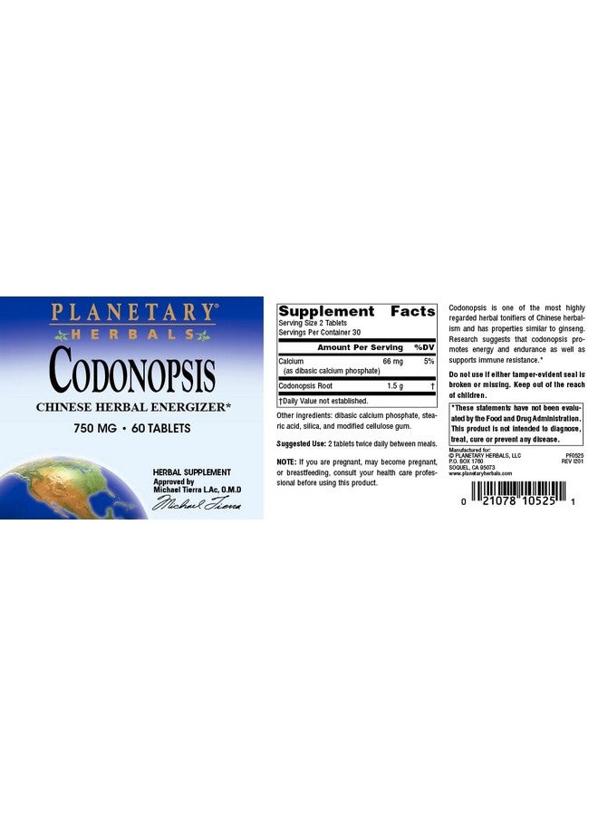 Planetary Herbals Codonopsis Tablets, 750 mg, 60 Count - Image 4
