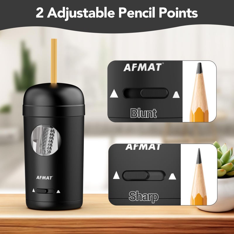 AFMAT Electric Pencil Sharpener, Fully Automatic Pencil Sharpener for 7-8mm Pencils & Colored Pencils, Auto in & Out, Rechargeable Vertical Hands-Free Sharpeners for Classroom/Home/Office PSX7(Black) - Image 4