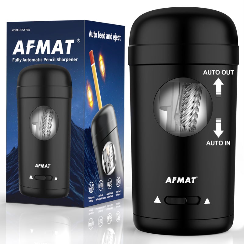 AFMAT Electric Pencil Sharpener, Fully Automatic Pencil Sharpener for 7-8mm Pencils & Colored Pencils, Auto in & Out, Rechargeable Vertical Hands-Free Sharpeners for Classroom/Home/Office PSX7(Black) - Image 1