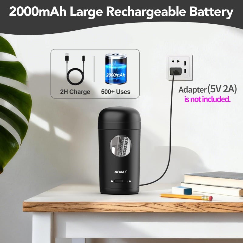 AFMAT Electric Pencil Sharpener, Fully Automatic Pencil Sharpener for 7-8mm Pencils & Colored Pencils, Auto in & Out, Rechargeable Vertical Hands-Free Sharpeners for Classroom/Home/Office PSX7(Black) - Image 5