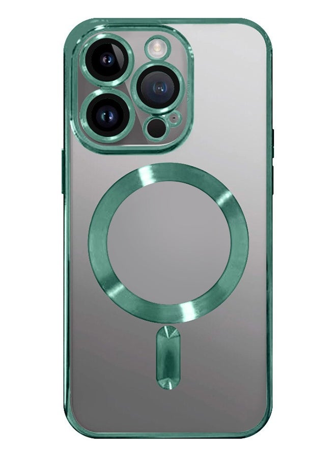 CATANES iPhone 13 Pro Max Clear Case with MagSafe Wireless Charging Compatible Back Cover with Electroplating Shockproof Frame Green  - Image 1