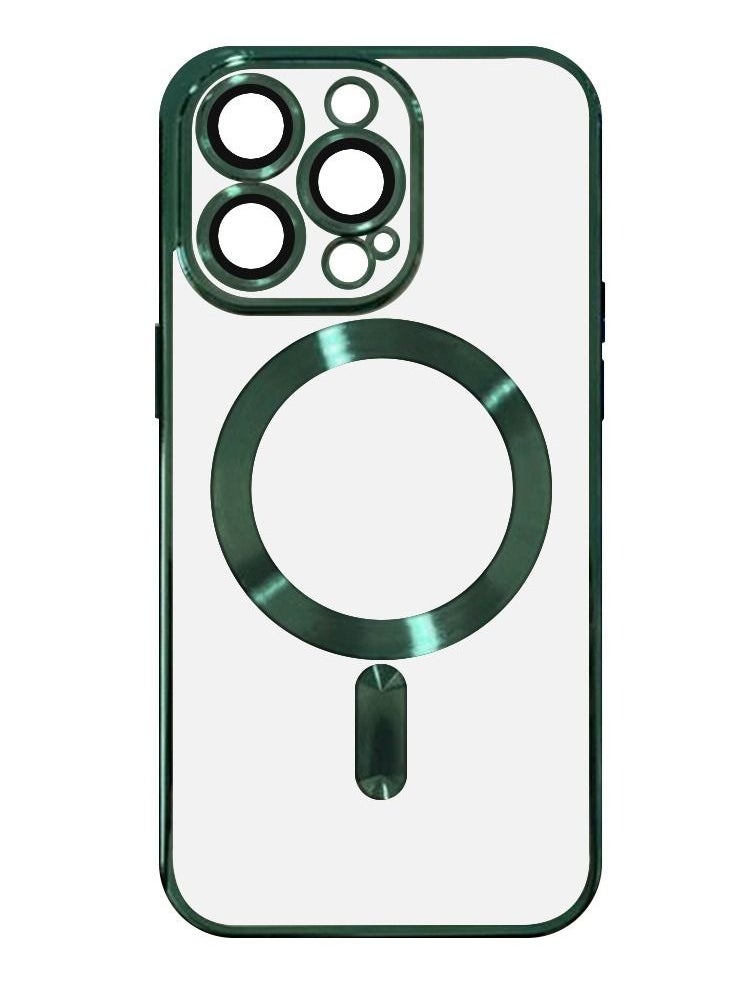 CATANES iPhone 13 Pro Max Clear Case with MagSafe Wireless Charging Compatible Back Cover with Electroplating Shockproof Frame Green  - Image 3
