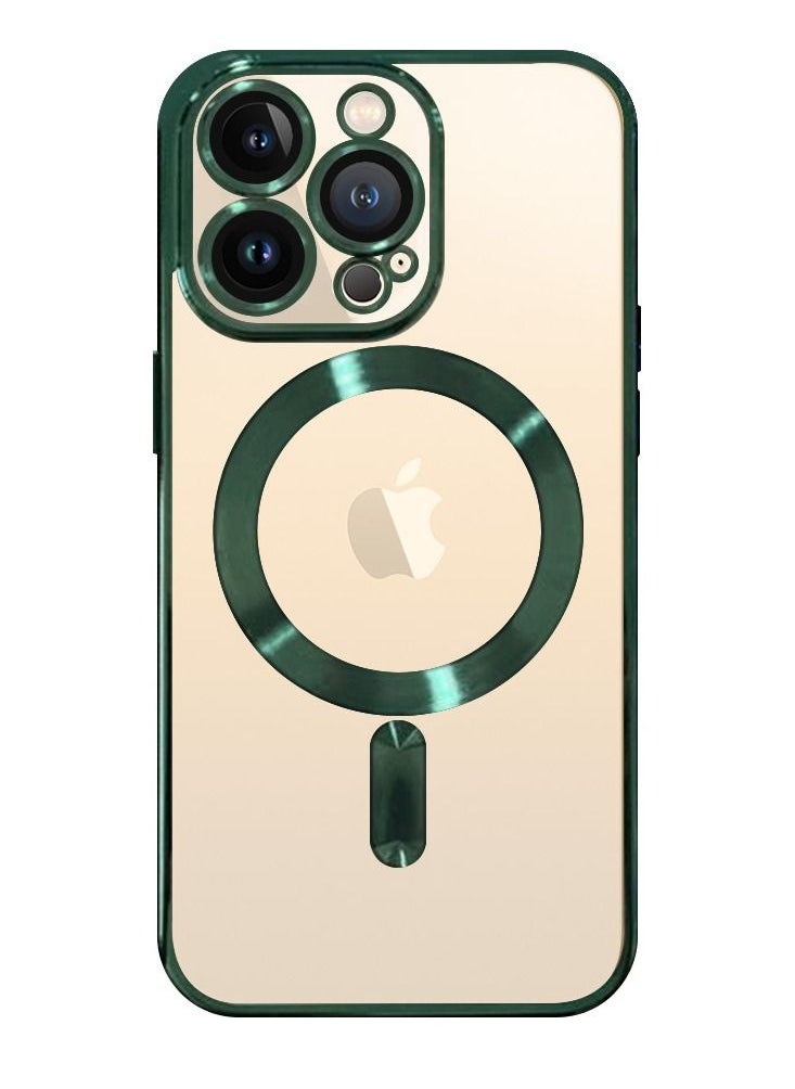 CATANES iPhone 13 Pro Max Clear Case with MagSafe Wireless Charging Compatible Back Cover with Electroplating Shockproof Frame Green  - Image 1