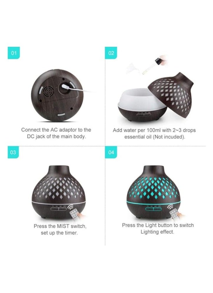 ماركة غير محددة - دوما موزع زيوت عطرية 550 مل، مرطب عطري بالموجات فوق الصوتية مع 7 الوان LED، جهاز تحكم عن بعد، وظيفة ايقاف التشغيل التلقائي عند نفاذ المياه - Image 1