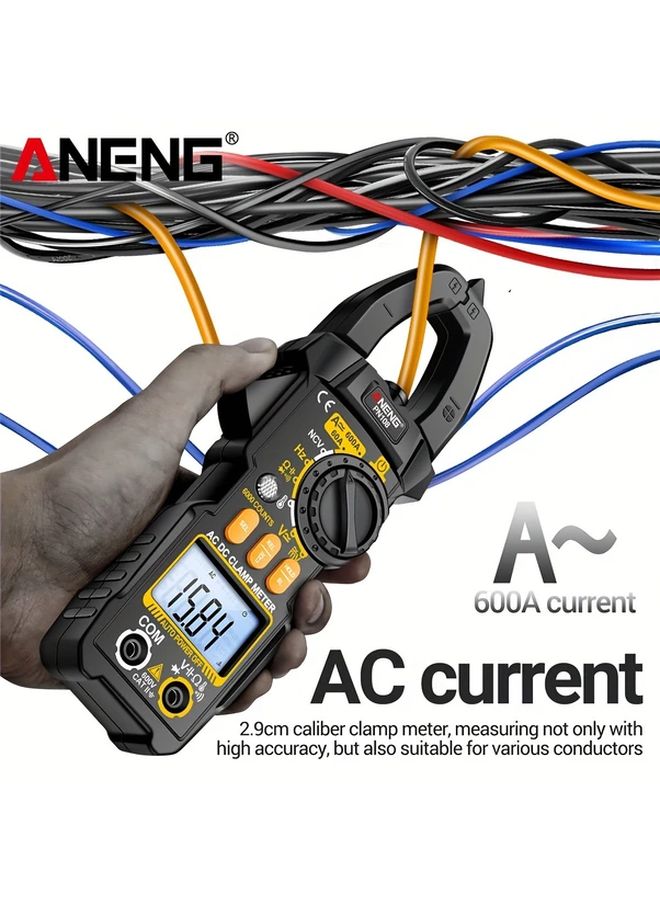 Digital Clamp Meter 6000 Counts AC DC Voltage 600A Current Multimeter Resistance Capacitance High Precision Tester PN108 Black - Image 2