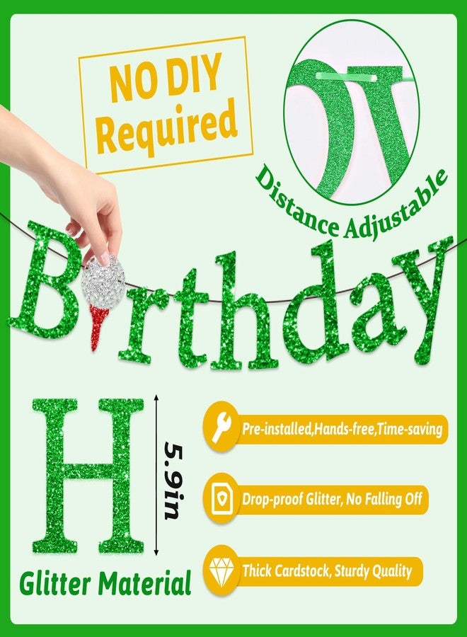 FINDRICH 4Pcs Pre-Strung Glitter Golf Happy Birthday Banner, Let's Par-Tee Banner Golf Themed Birthday Party Decorations with Round Garland for Golfs Happy Birthday Adults Kids Green Shower Golf Birthday Banner Decor - Image 4