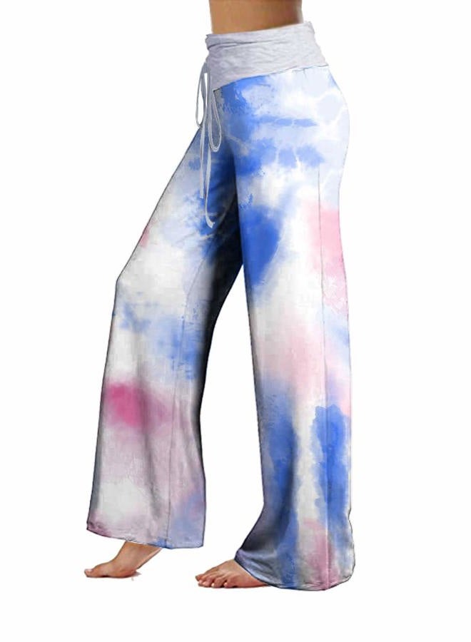 iChunhua Wide Leg Pants for Women High Waist Drawstring Summer Lounge Pjs Pants Blue/Large - Image 2