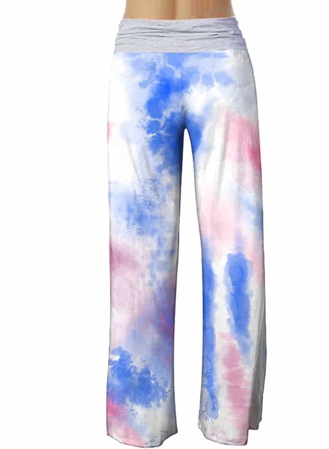 iChunhua Wide Leg Pants for Women High Waist Drawstring Summer Lounge Pjs Pants Blue/Large - Image 3