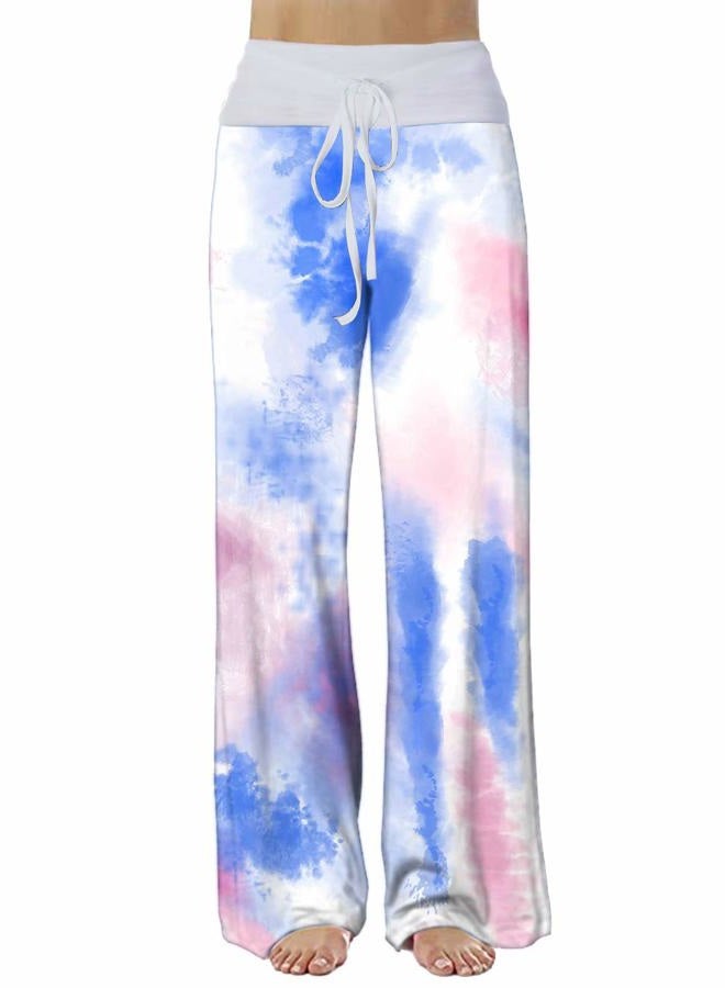 iChunhua Wide Leg Pants for Women High Waist Drawstring Summer Lounge Pjs Pants Blue/Large - Image 1