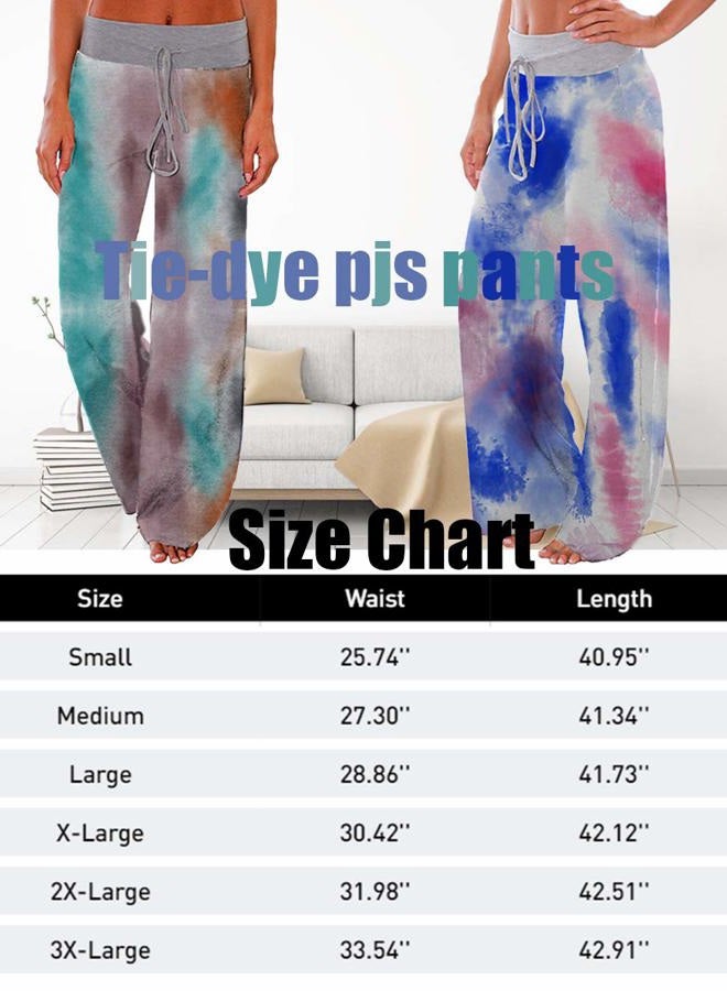 iChunhua Wide Leg Pants for Women High Waist Drawstring Summer Lounge Pjs Pants Blue/Large - Image 4