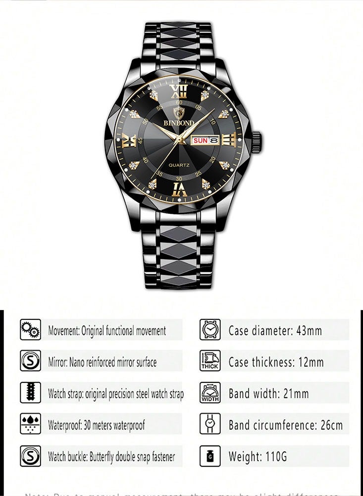 بينبوند ساعات رجالية كوارتز ساعة أفضل ماركة فاخرة موضة مقاومة للماء أسبوع تاريخ ساعة رياضية رجالية ساعة يد رجالية من الفولاذ المقاوم للصدأ - Image 4