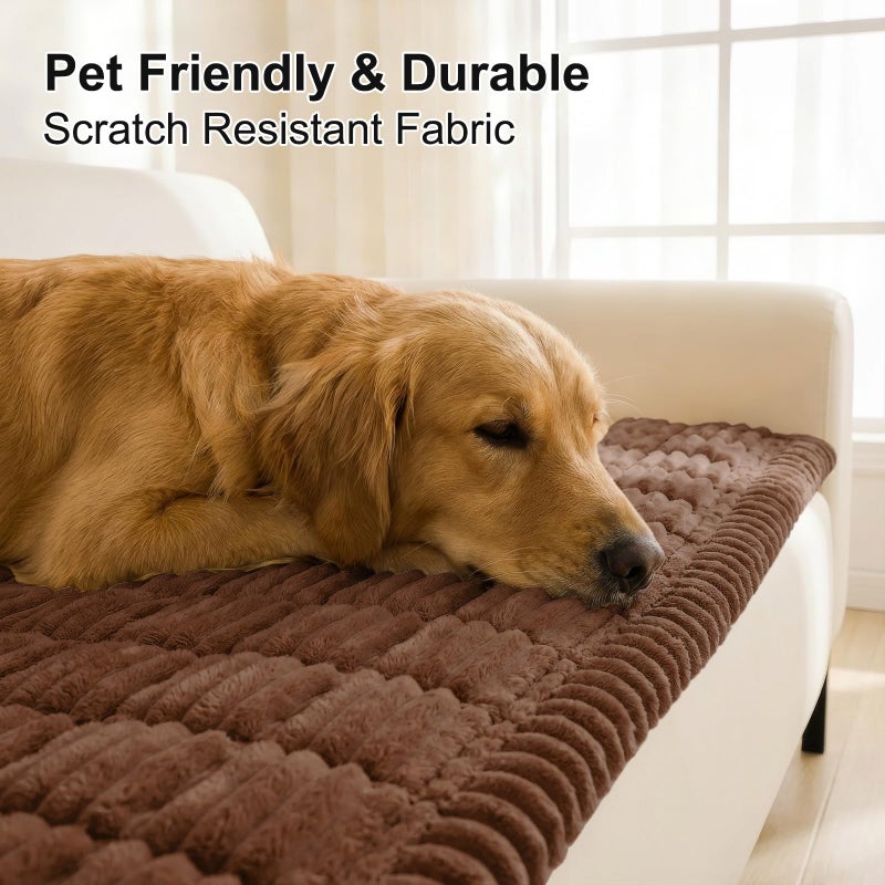 Smiry Couch Cover for Dogs Washable, Non Slip Fuzzy Pet Couch Covers for 3 Cushion Sofa Pet Friendly, Thick Soft Sofa Slipcovers Cushion Protector (Brown, 27.6" x 70.9") - Image 3