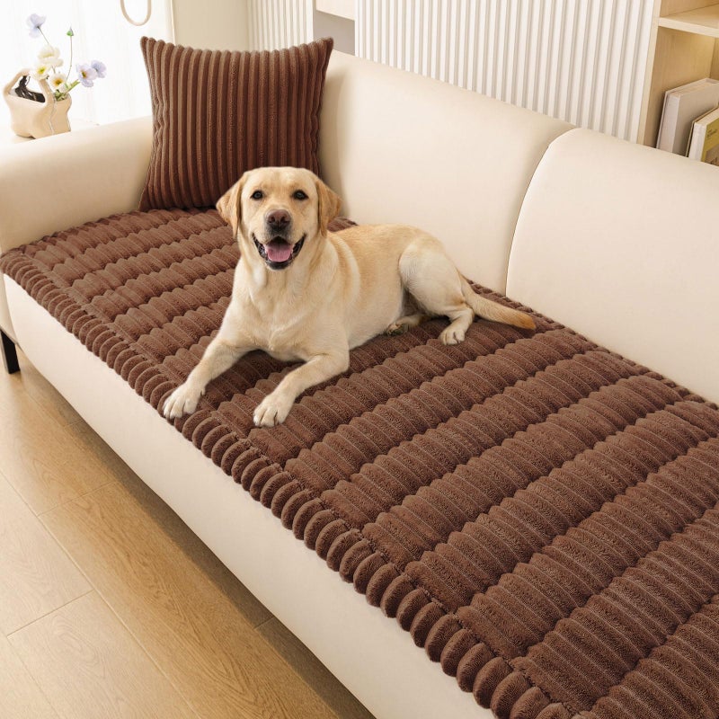 Smiry Couch Cover for Dogs Washable, Non Slip Fuzzy Pet Couch Covers for 3 Cushion Sofa Pet Friendly, Thick Soft Sofa Slipcovers Cushion Protector (Brown, 27.6" x 70.9") - Image 1