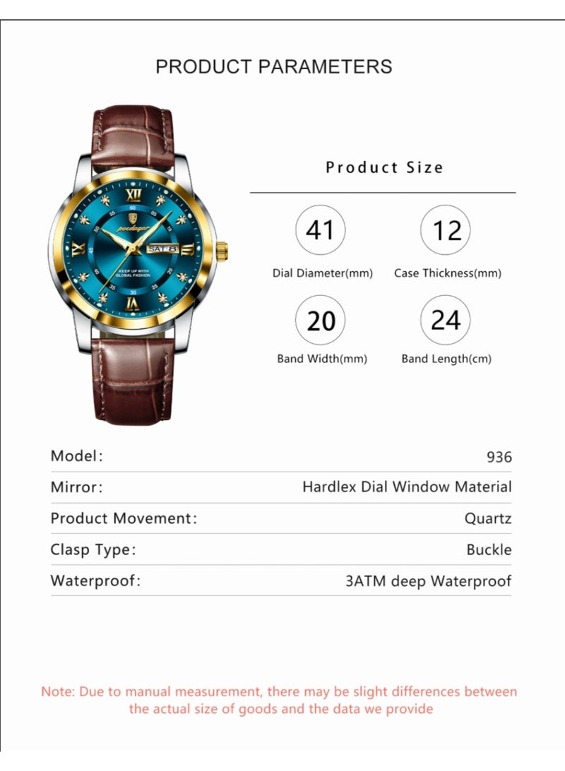 پوداجار ساعة الرجل ، مقاومة للماء مضيئة الرجال ساعة الكوارتز ، الرجال ساعات المعصم 41mm - Image 5