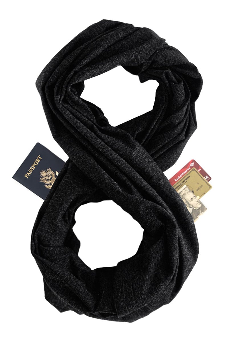 Zero Grid Zero Grid Infinity Travel Scarf Loop with Hidden Zipper Pockets for Passport, Phone, Cash, Cards - Converts to Blanket, Wrap, or Shawl  - Image 1