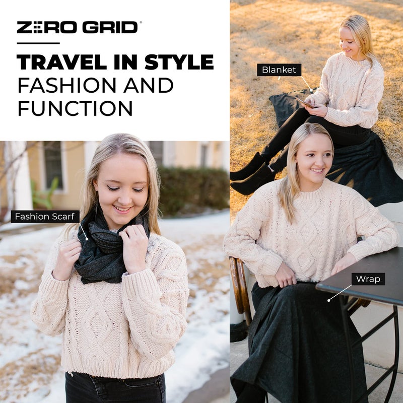Zero Grid Zero Grid Infinity Travel Scarf Loop with Hidden Zipper Pockets for Passport, Phone, Cash, Cards - Converts to Blanket, Wrap, or Shawl  - Image 4