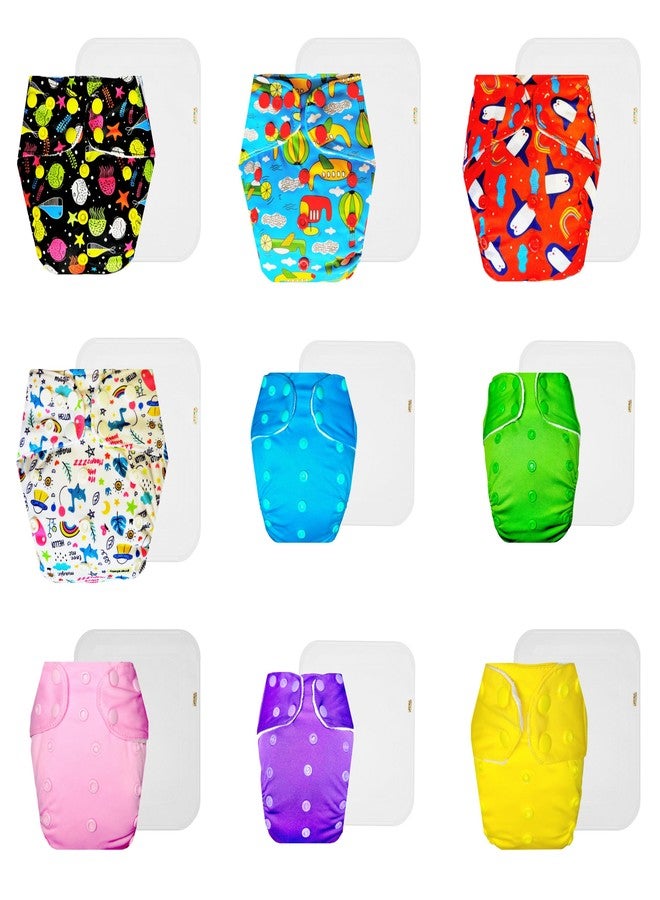 Dumbledo Premium Cloth Diaper with Cotton Insert (Pack of 9) | Snug Fit | 6-Layer Absorbent Pad | Adjustable Snaps | Perfect for Indian Summers | 3 Months - 3 Years | Unisex Baby - Image 1