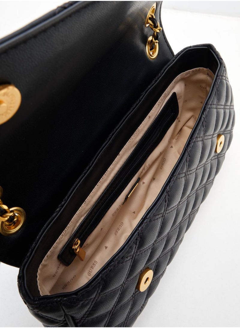 GUESS - GUESS Black Quilted Chain Shoulder Bag For Women - Image 1