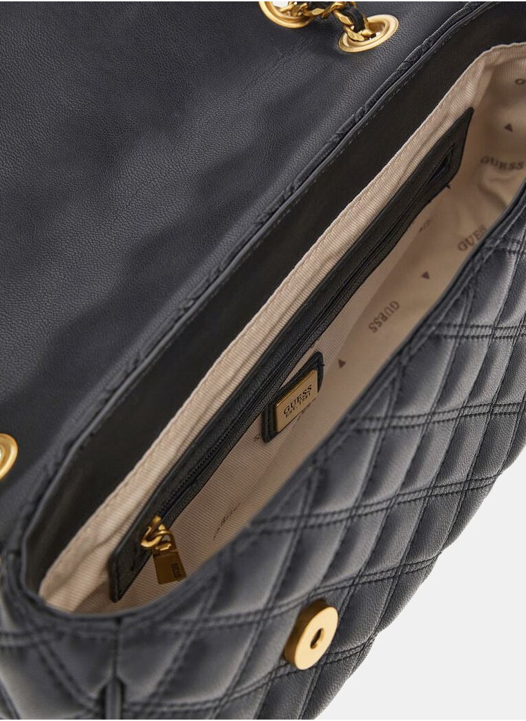 GUESS - GUESS Black Quilted Chain Shoulder Bag For Women - Image 1