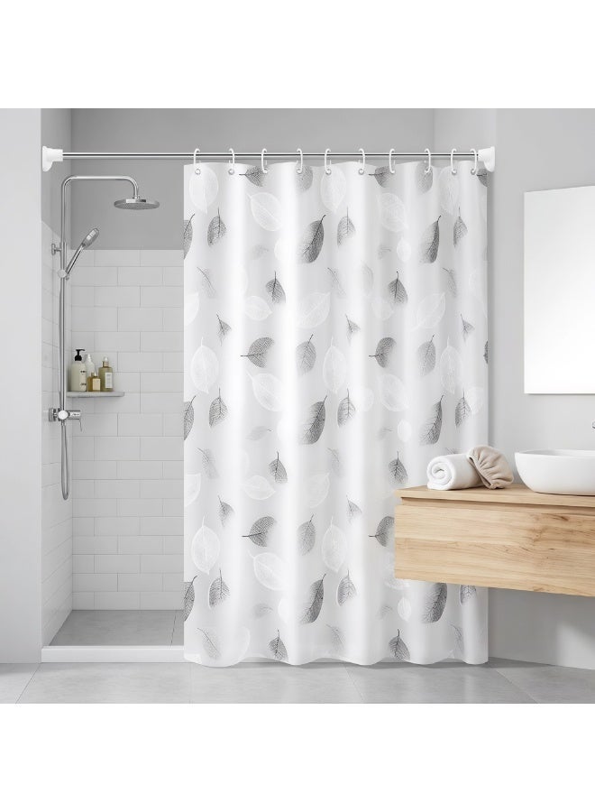 Leaf patterned shower curtain with 12 hooks, waterproof and mildew proof shower curtain, semi transparent quick drying shower lining partition curtain for home bathroom and bathroom - Image 1