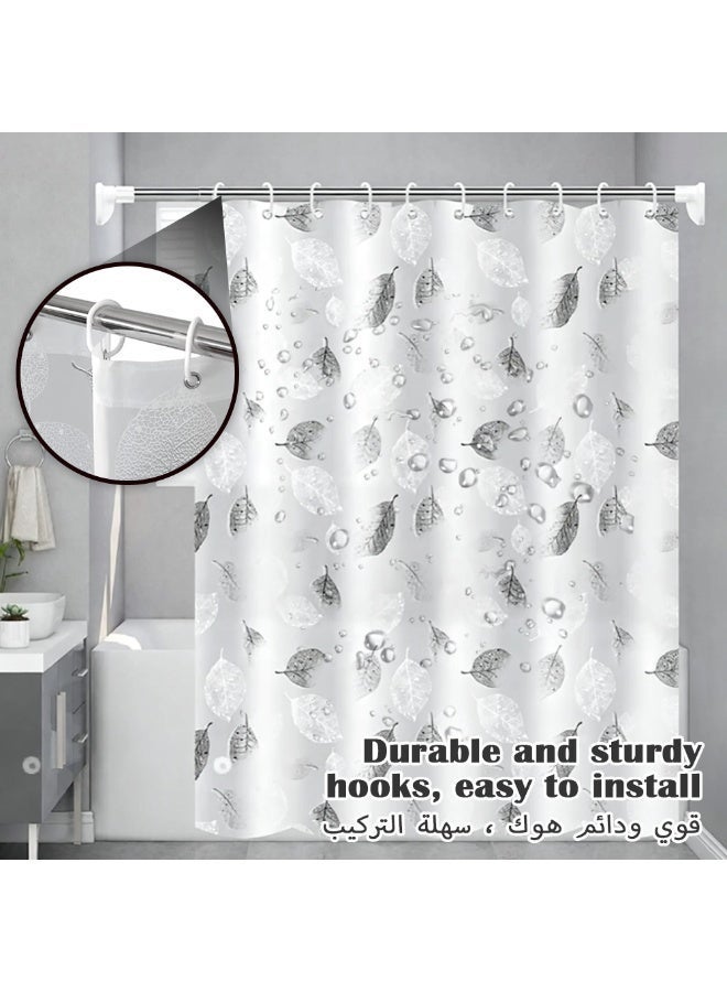 Leaf patterned shower curtain with 12 hooks, waterproof and mildew proof shower curtain, semi transparent quick drying shower lining partition curtain for home bathroom and bathroom - Image 4