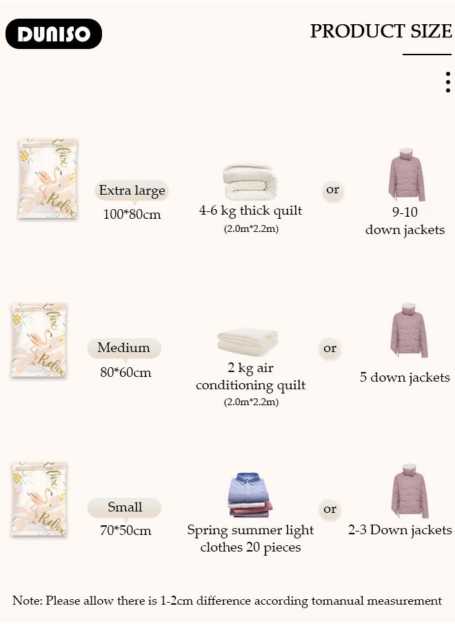 DUNISO Combo Vacuum Storage Bag with Electric Pump, 3 Pack((1 Large + 1Medium + 1 Small) of Reusable Compression Bags, Double Zip Seal Special-Grip Clip,Travel Vacuum Sealer Bags, Space Saver Bags for Clothes, Mattress, Blanket, Pillows, Compression  - Image 4