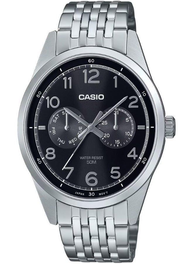Casio Gents Watch Black Dial Silver Band - Image 1