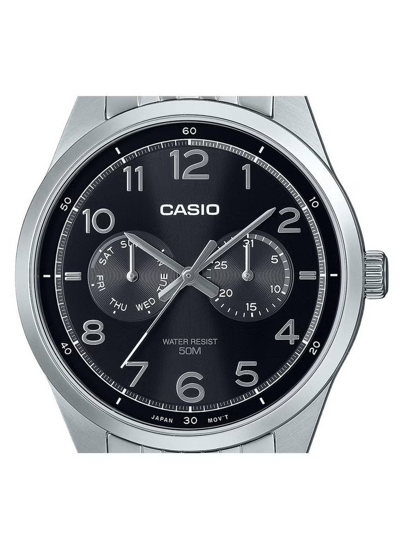 Casio Gents Watch Black Dial Silver Band - Image 2