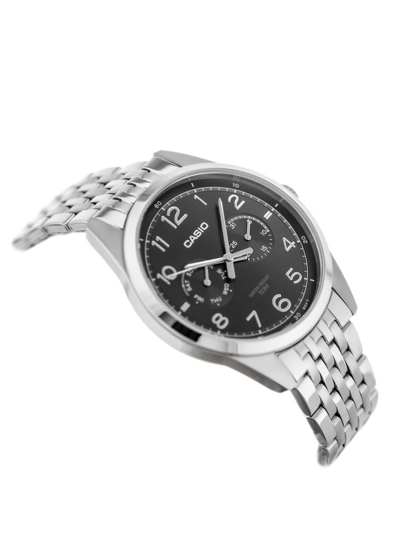 Casio Gents Watch Black Dial Silver Band - Image 3