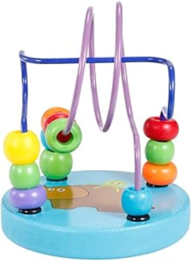 wooden Cartoon Animal Chassis Rhinoceros Pattern Circle Mini Beads Maze Educational Toy for Kids Hand Eye Coordination Toy 