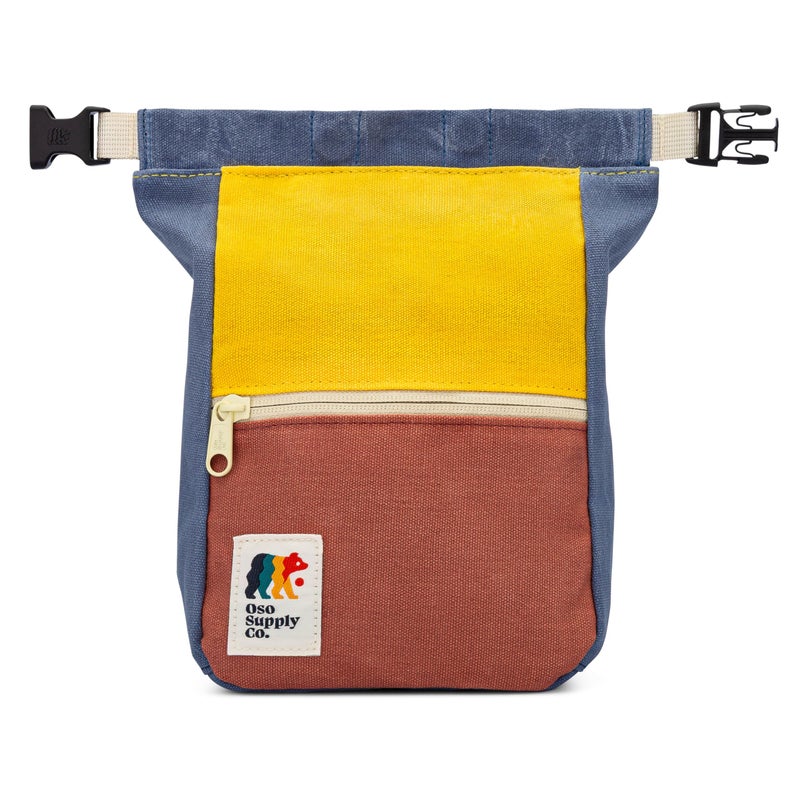 Oso Supply Co - Kulshan Bouldering Bucket, Large Size Chalk Bag for Rock Climbing, Chalk Pot with Magnetic Roll Down Closure, Brush Loop, Zippered Pockets for Climbers (Canyon Red & Gold) - Image 5