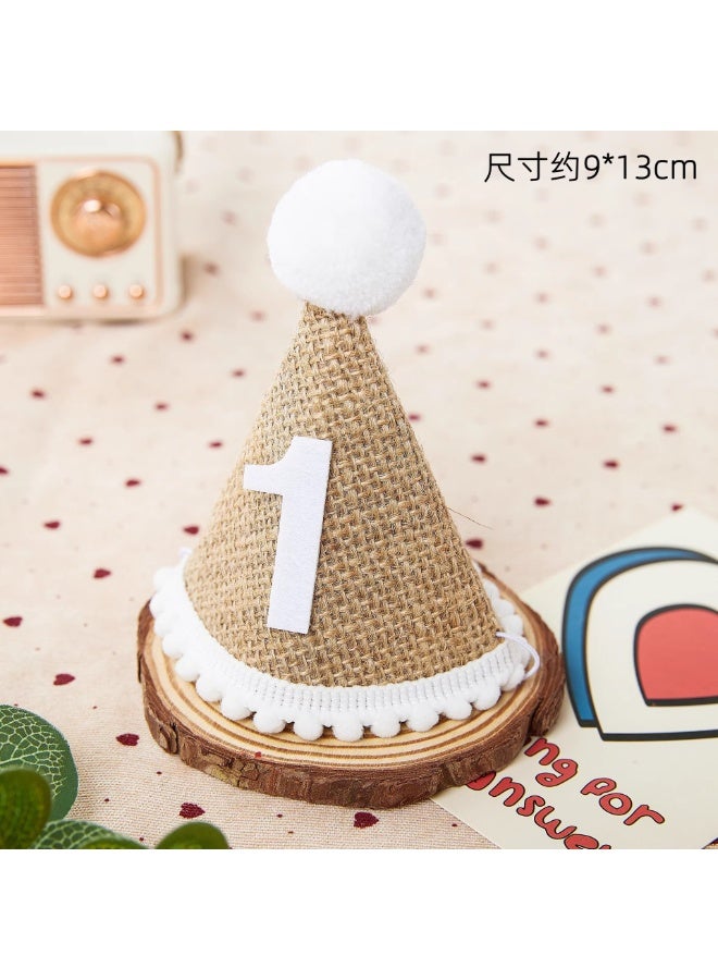 Winner 1st Birthday Hat Boy, One Birthday Hat Khaki Handmade Linen Cone First Birthdays Party Hat For Girls Boys Photo Prop Birthdays Party Decoration - Image 2
