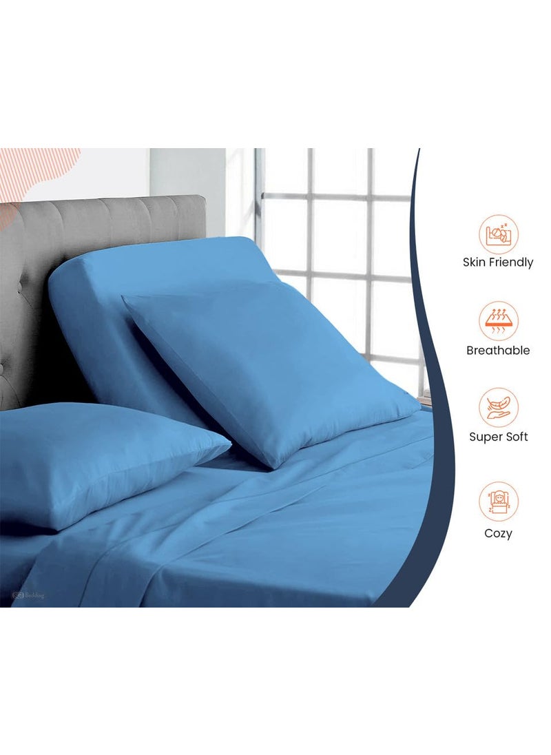 SGI bedding SGI bedding 32"" King Split Top Flex Head Sheet 100% Egyptian Cotton Sheet Set - 600 Thread Count Flex Top Sheet for Adjustable Bed 4 Piece Sheet Set 18"" Deep for Sleep Number Bed - Mediterranean Blue  - Image 3